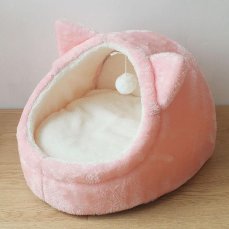 ペットベッド ハウス 猫ハウス 猫 ベッド ドーム型 可愛 リボン ペットベッド 寒さ対策 保温防寒 快適 柔らかい 暖かい 用寝袋 滑り止め