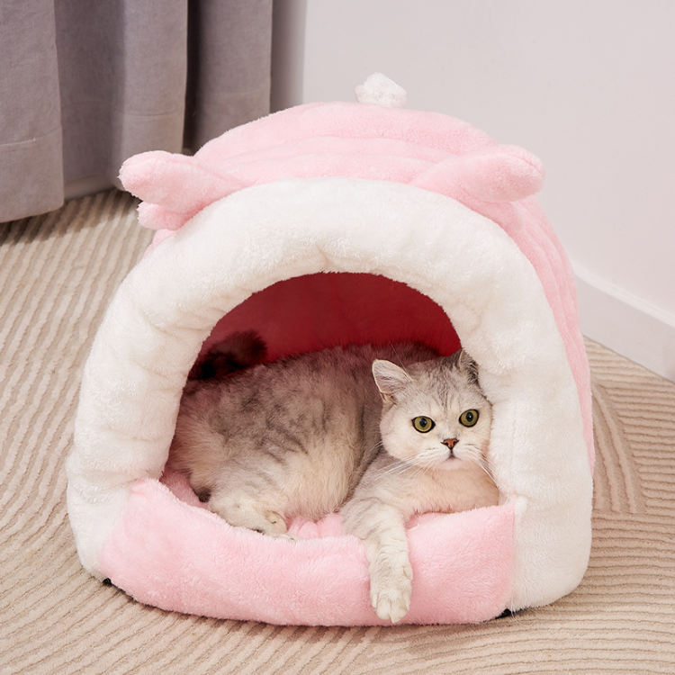 ペットベッド ドーム型 ペットハウス 2WAY 冬 猫用 室内用 オールシーズン ふわふわ かわいい クッション付き 犬小屋 屋根付き 猫 テント