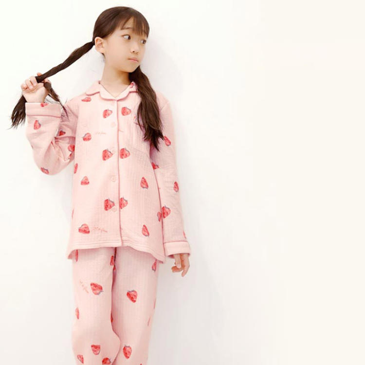 暖かい 2重 厚手 ポケット パジャマ 長袖 キッズ 前開きパジャマ 男の子 女の子 子供服 部屋着 キルティング ルームウエア コットン 綿 子供 ルームウェア