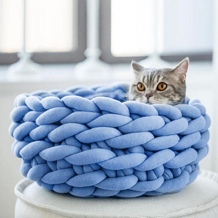 ペットベッド 猫のベッド 秋冬 寒さ対策 室内 洗える ペット用クッション 毛糸型 猫用ソファ ペット用品 ラウンド型 丸型 猫かごネスト