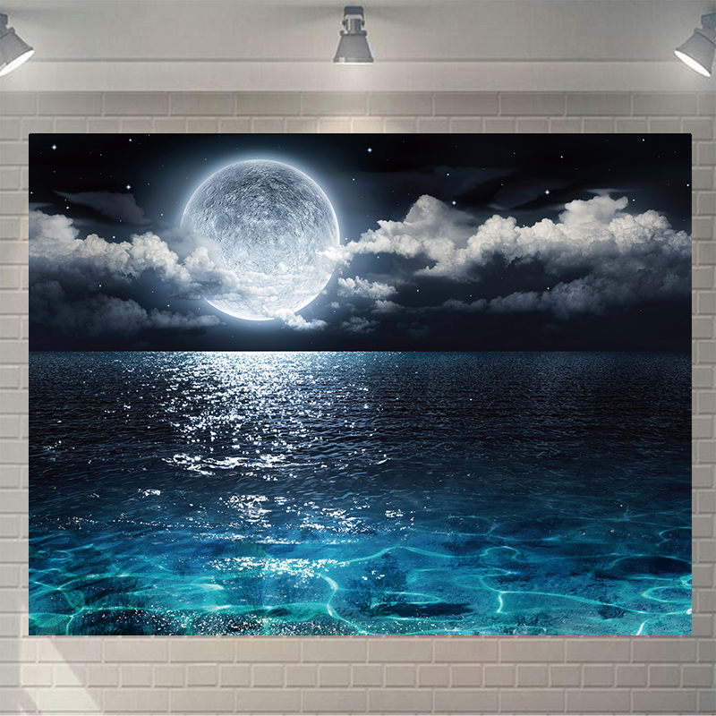 夜空 海のタペストリー 大きい 満月 タペストリー 壁掛け 大判 おしゃれ ファンタジー 北欧タペストリー 洗える 壁飾り ウォールアート