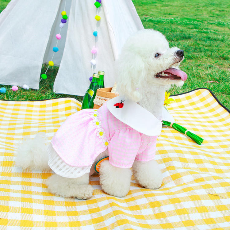 犬服 春 夏 ワンピース フレンチブルドッグ 服 中型犬 小型犬 フレブル レッド ピンク チェック柄 花 スカート フリル 犬 ドッグウェア
